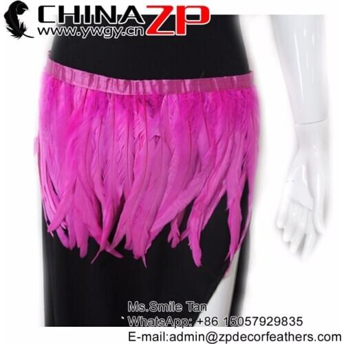 CHINAZP Wholesale Feather Trim Hand Select 10 to 12 inch Hot Pink Dyed Rooster Coque Feather Trim Festival Show Dance Costumes
