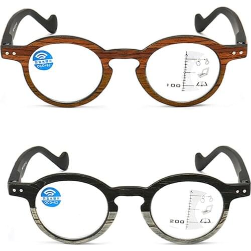 Wooden Progressive Multifocal Reading Glasses Men Anti Blue Light Glasses Vintage Computer Glasses Round Presbyopic Glasses