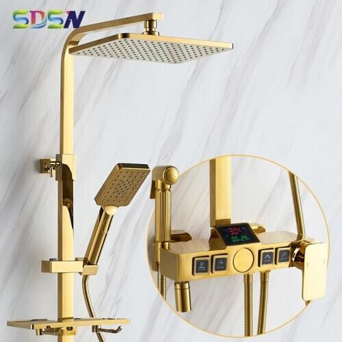 Bathroom Shower System SDSN Digital Bath Shower Set Quality Brass Bathtub Mixer Faucets 12 inch Thermostatic Shower Head Set