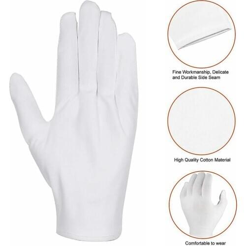 12 Pairs Cotton Breathable Work Jewelry Inspection Etiquette Gloves Protector Breathable hygroscopic sweat-proof high elasticity