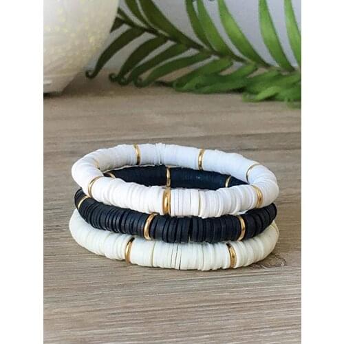 3 PCS/Set Stretch Bracelets Bohemian Style Boho Colorful Rainbow Summer Vinyl Gold Balls Teen Fashion Polymer Clay Beads Jewelry