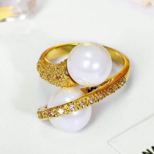 Elegant Gold color pearl rings for Ladies crystal anel trendy finger ring best women gift fashion Statement jewelry