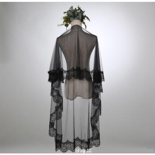 New Black Soft Tulle Lace Edge Cheap Wedding Accessories Special For Wedding Photography 3meter Long Tailed Chapel Bride Veils