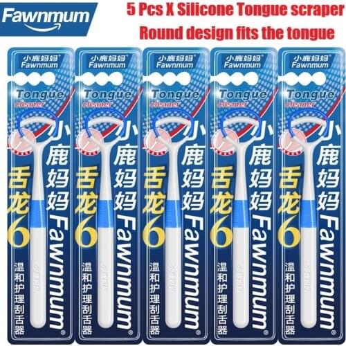 Fawnmum 5x1Pcs Silicone Tongue Brush 4Color Available Clean Scraper Round design Oral Care Tongue Scraper Can keep Fresh Breath