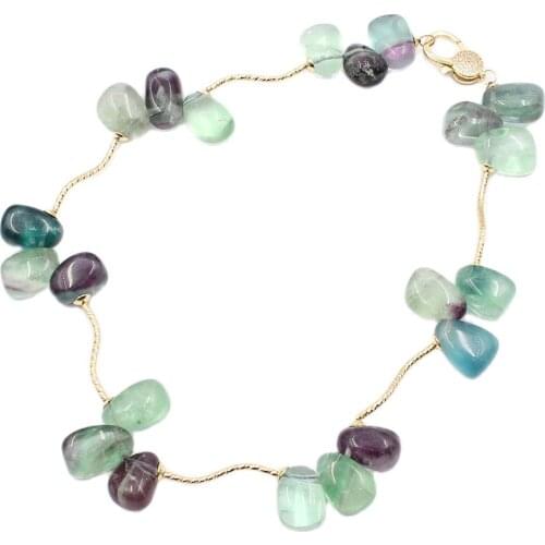GG Jewelry Natural Purple Green Fluorite Necklace CZ Pave Gold Color Clasp Handmade For Women