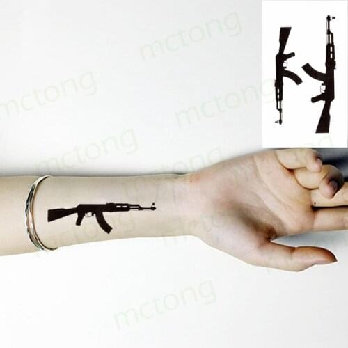 Classic black gun Ak Machine gun Tatuajes Hand Tatouage Body Waterproof Temporary flash fakeTattoo Sticker Small Taty