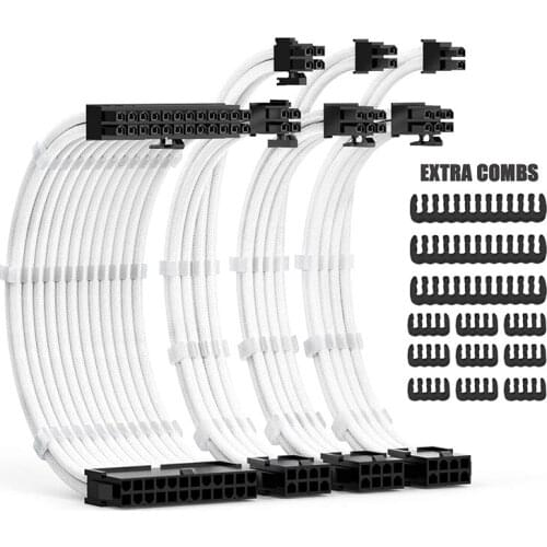 PSU Cable Extensions Kit 30CM with Cable Combs Extension Power Supply Cable 24Pin 8Pin(4+4) 8Pin(6P+2P) for ATX Power
