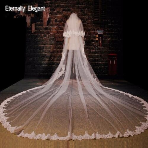 White Ivory 5M Long Embroidered Lace Applique Lace Wedding Veil Long Bridal Veil Wedding Accessories With Comb EE02