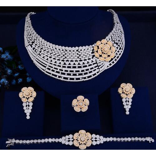 LARRAURI Luxury African Necklace/Earring/Bracelet/Ring Jewelry Sets For Women Wedding Zircon Dubai Silver Bridal jewelry Sets