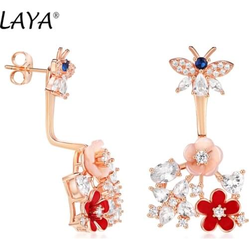 Laya 925 Sterling Silver Summer Hot Jewelry High Quality Zircon Natural Shell Flower Butterfly Enamel Drop Earrings For Women