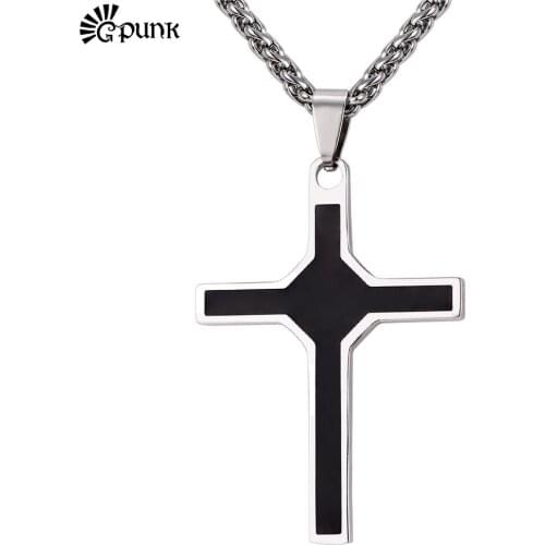 Men Cross Necklace Christian Big Cross Necklace High Quality Enamel Stainless Steel chain Men necklaces & Pendants P2175G