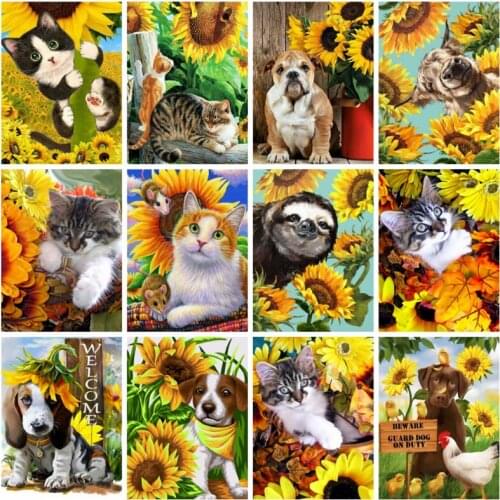 5d Diy Diamond Painting Sunflower Animals Wall Art Embroidery Cross Stitch Kits Cat Flower Diamond Mosaic Home Decor Gift