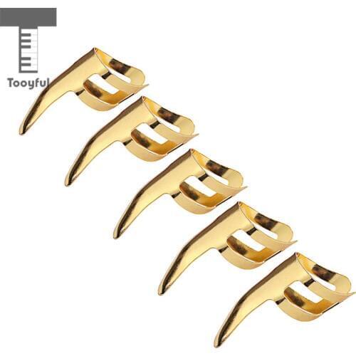Tooyful 5 Pcs Guitar Finger Pick Plectrums Set Nail Picks Slide Stainless Steel Gold