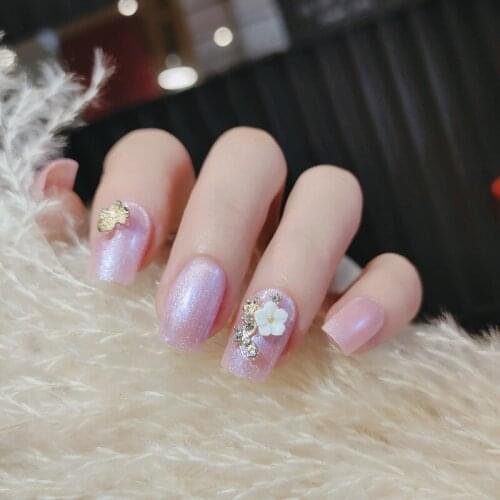 24pcs fake nails with glue designed Floral Nail Patch Removable Mid Length Paragraph Fashion Manicure False Nail Patch