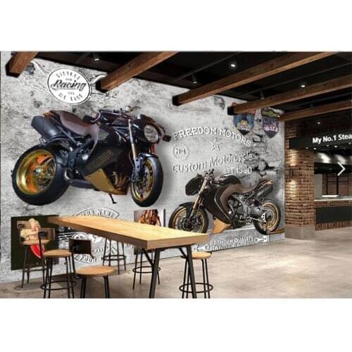 Custom mural 3d photo wallpaper Retro nostalgic motorcycle bar brick wall background decor living room wallpaper for wall 3 d