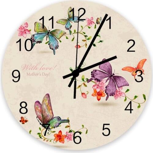 Butterfly Flowers Vintage Style Wall Clock Wooden Modern Design Digital Clocks Home Living Room Wall Watch Decoration Gifts