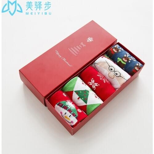 1 Box 5 Pairs Sock Winter Christmas Socks Gift Box Santa Cotton Thickened Warm Holiday Socks Wholesale