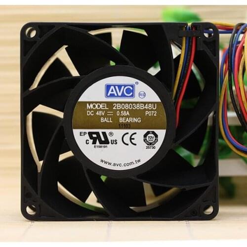 Original AVC 2B08038B48U 8038 DC 48V 0.58A 8cm 4-line PWM dual ball cooling fan
