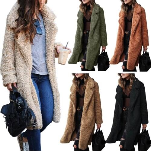 Autumn Winter Women Faux Fur Coat Fashion Long Warm Teddy Bear Clothes Ladies Female Plush Fur Jacket Outwear Outerwear