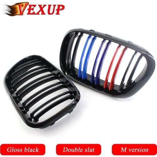 1Pair Front Grill Grilles Kidney Grill Replacement for BMW X5 E53 1999-2003 Double Slat Sport Style Gloss Black M Version