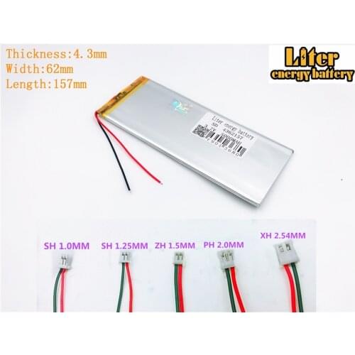Tablet battery 4362157 3.7V 5000MAH FOR polymer rechargeable battery 3.7V 4362157 PLUG Lithium polymer battery