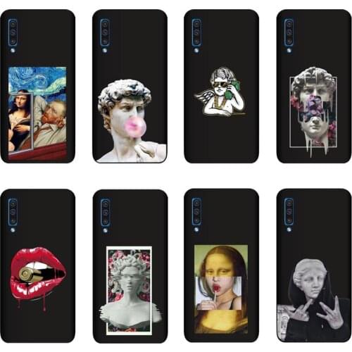 QAQsam Silicone For Samsung Galaxy A50 A505 Case Cartoon Statue Abstract Art Painted Soft TPU Back Cover Capa Fundas