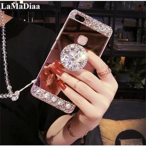 Luxury Diamond Case Cover For Samsung S6 S7 S8 S9 S10 S20 Plus Note5 8 9 10 Phone Case Glitter Mirror with Holder Stand Soft TPU