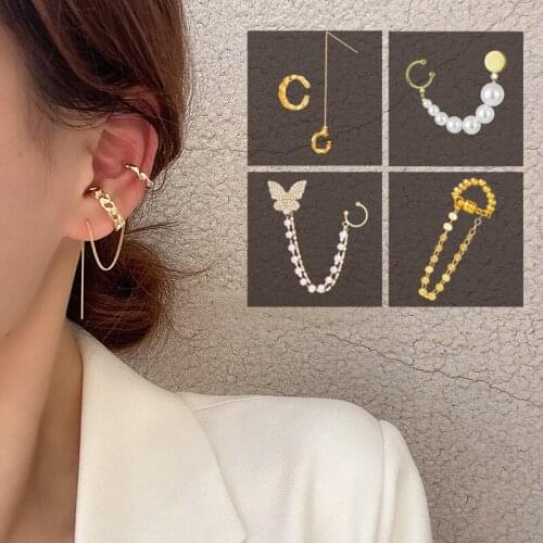 FAMSHIN Ear Cuff Butterfly Clips On Earrings For Women Chain Earrings Pearl Earing Boho Earings Tassel Piercing Fashion Jewelry