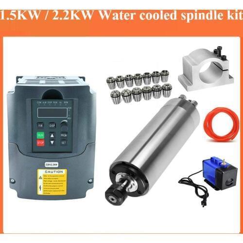 1.5kw/2.2kw water cooled spindle + 110V/220V Inverter + 80mm Clamp +Water Pump/5m pipe +13pcs ER20/ER11 for cnc wood router