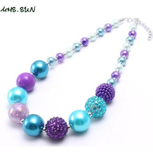 MHS.SUN Child girls chunky beads necklace fashion acrylic rhinestone bubblegum beads neckalce for kids chunky jewelry 1pcs