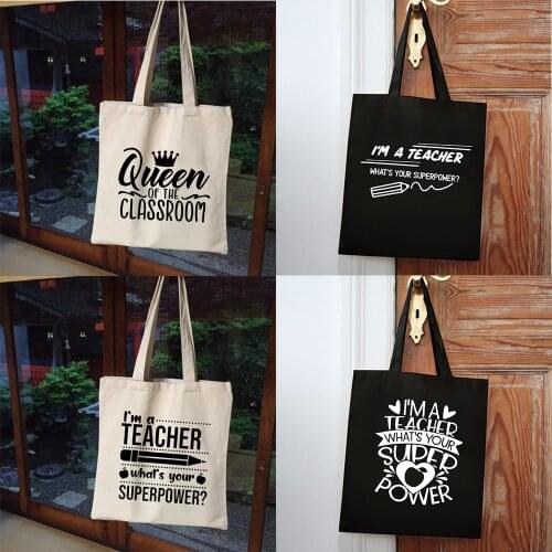 Queen of The Classroom Causal Shoulder Bags Teacher School Book Bags Harajuku Shopping Bags Fashion Shopper Pouch Teacher Gift