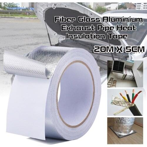 1pc 20M Fiber Glass Aluminum Foil Exhaust Pipe Heat Insulation Wrap Tape Self-adhesive For Packaging Line Fuel Line Engine Cover