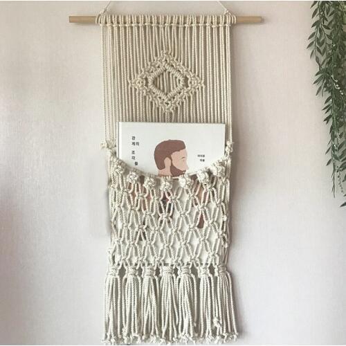 Ornaments Cotton Hand Made Tapestry Nordic Style Living Room Bedroom Multifunction Tapestry Simple Hang Pocket Dual Purpose