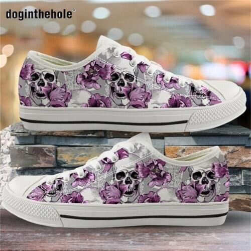 Doginthehole Gothic Sugar Skull 3D Printed Woman Sneakers 2020 Casual Black Shoes for Woman Canvas Autumn Ladies Low Top Shoes