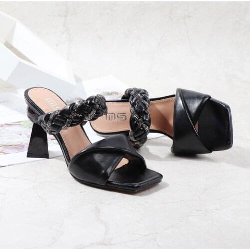 Women Sandals New Design Chic Heels Womens Shoes Square Toe High Heel Summer Shoes Female Fashion Party Footwear Mules Slides