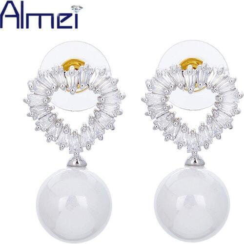 Uloveido Silver Color Love Heart Earrings for Women Womens Earring with Simulated Pearl Earings Fashion Jewelry 2017 JE244