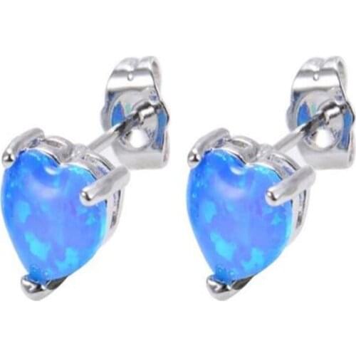 Marcatsa Cute Heart Shape Blue/white Fire Opal Stud Earrings for Women Party Girlfriend Gift Fashion Jewelry Christmas Gift