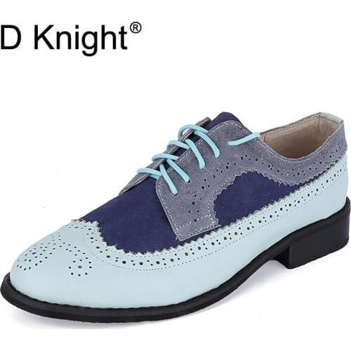 Vintage 100% Genuine Leather Flats Womens Spring Autumn Lace Up Casual Brogues Shoe Woman US Size 44 45 Oxford Shoes For Women