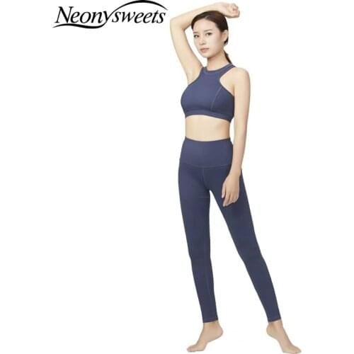 Sugar Pocket Yoga Sets Womens 2 Piece Set Leggings + Elastic Sports Bras Woman Gym Clothing Fitness Sportswear Workout Seamles