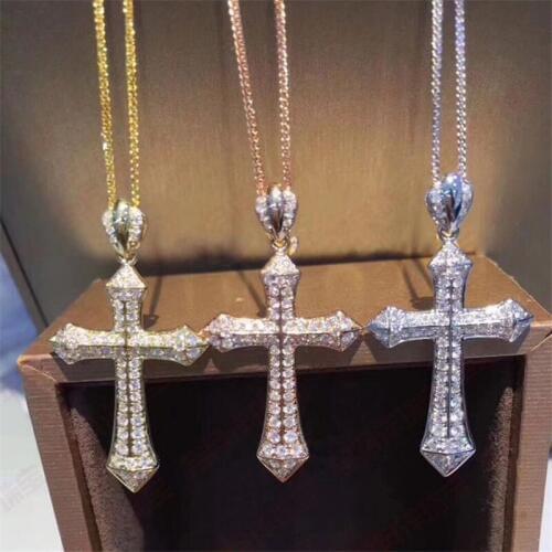 Vecalon Statement Cross pendant 925 Sterling silver Pave 5A Cz Stone cross Pendant necklace for Women Men Party Wedding Jewelry