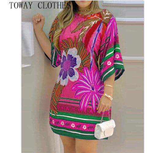 Women Round Neck Tropical Print Half Sleeve Casual Dress Brazilian Style Casual Clothing Ladies Sexy Outfits