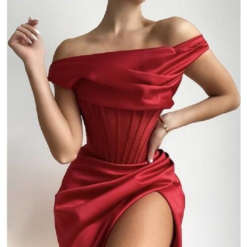 2020 New Fashion Red Asymmetric Drape Midi Corset Dress Womens Party Christmas Vestido Dresses