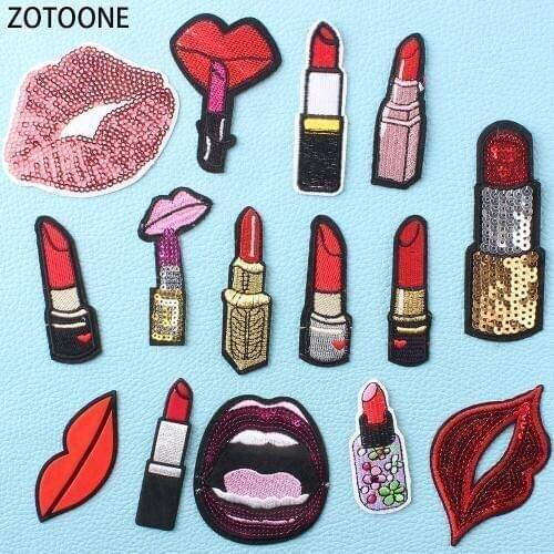 ZOTOONE 15pcs Lipsticks Patches for Clothing Wild Embroidered Patch for Clothes DIY Lip Badges Applications Applique on Garments