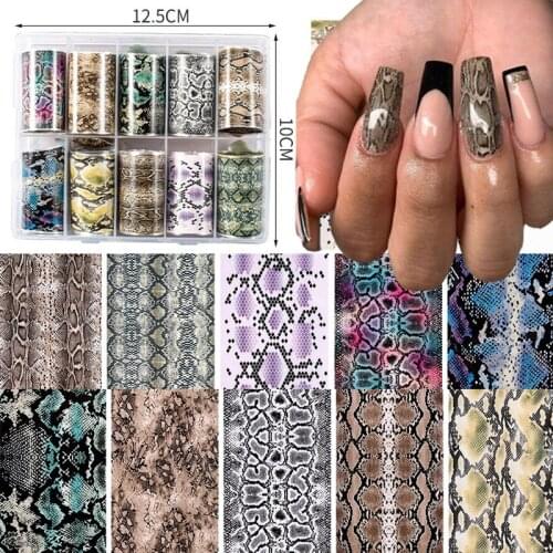 10pcs/set Snake Nail Art Stickers Nail Foils Leopard Wild Animal Transfer Sticker Sexy Slider Starry Nail Art Decorations Declas