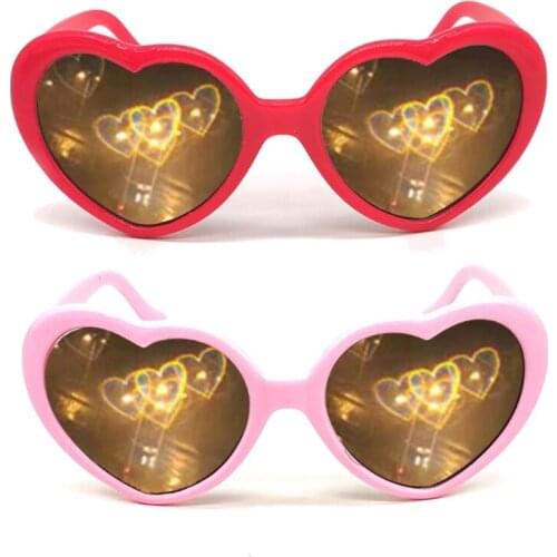 2 Color Heart Effect Diffraction Glasses Peach Heart Special Effects Eyeglasses Music Festival Heart Diffraction Glasses