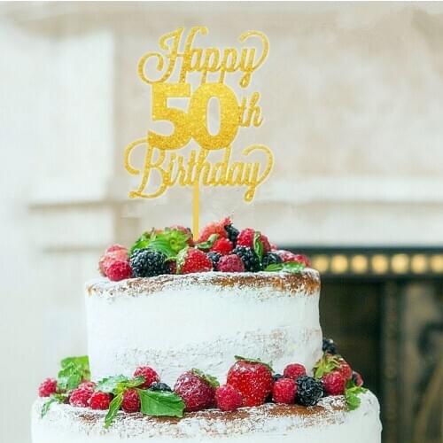 Acrylic glitter gold happy 50th birthday cake topper mum dad birthday cake decorating gold theme party deocartion