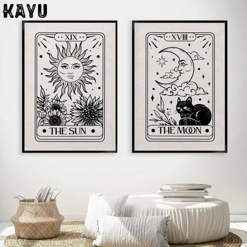 The Sun Moon Tarot Astrology Poster Boho Art Print Neutral Canvas Painting Modern Celestial Wall Picture For Bedroom Home Decor