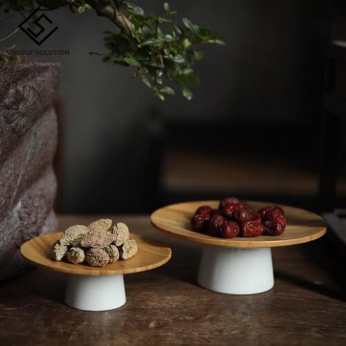Bamboo Wood Fruit Bowl Wooden Dishes Dessert Snack Dishes Ceramic Plate Quality Serving Trays Coffee Table Tea Saucer Cake Stand