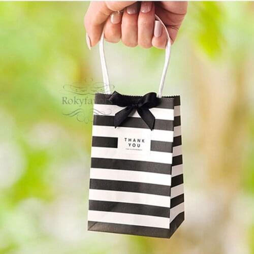 FREE SHIPPING 36PCS Mini Portable Striped Gift Bag with Handle Party Paper Shopping Hand Bags Party Table Decors Bags