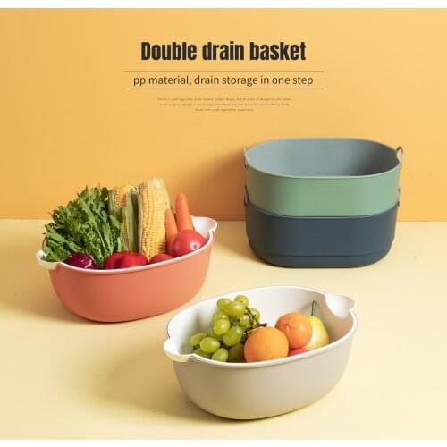 Drainage Basket Kitchen Double-Layer Fruit Filter Basin Water Washing Vegetable Basket